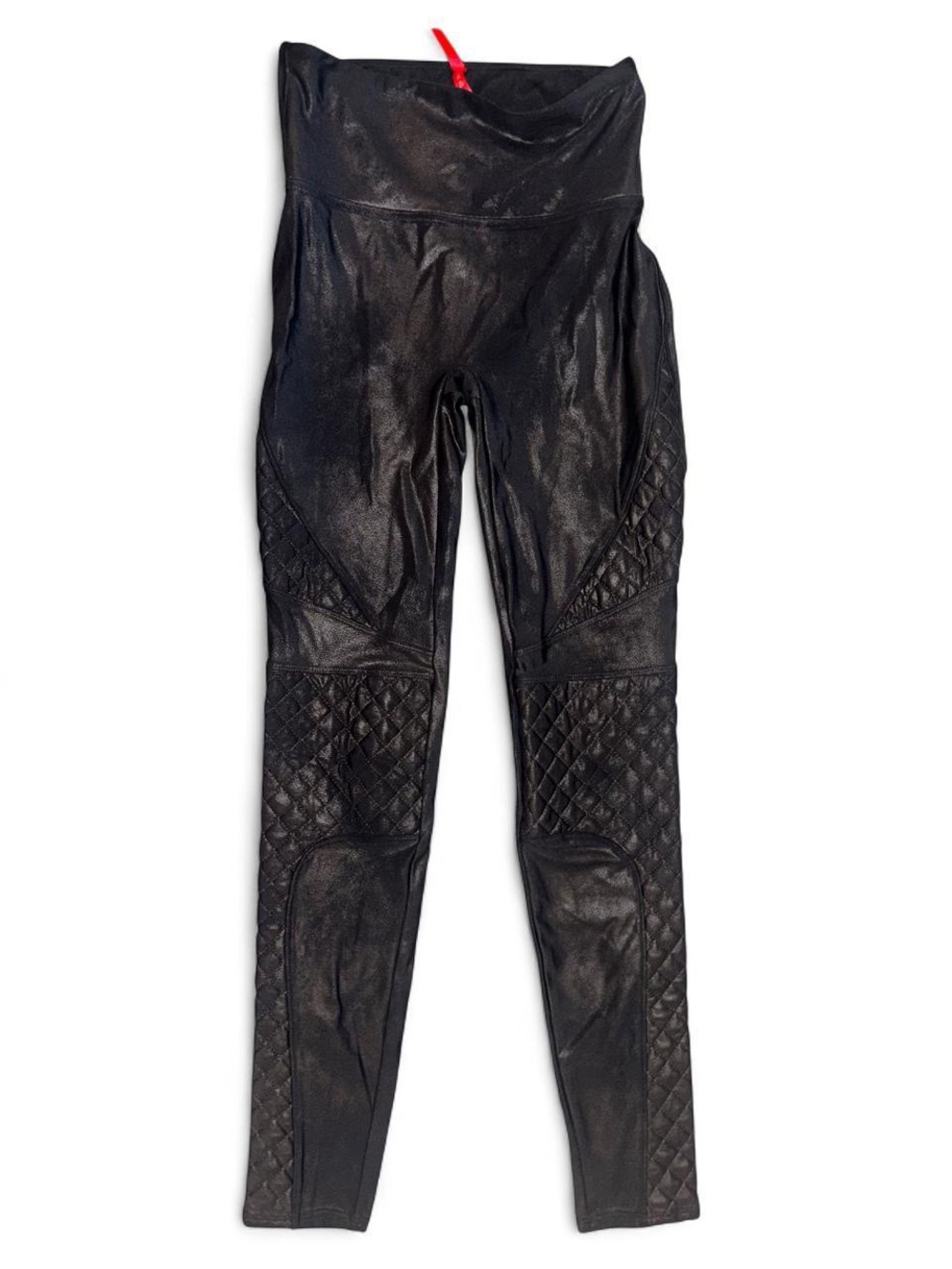 SPANX Black Quilted High-Waist Faux Leather-Effect Leggings - Picture 1 of 2